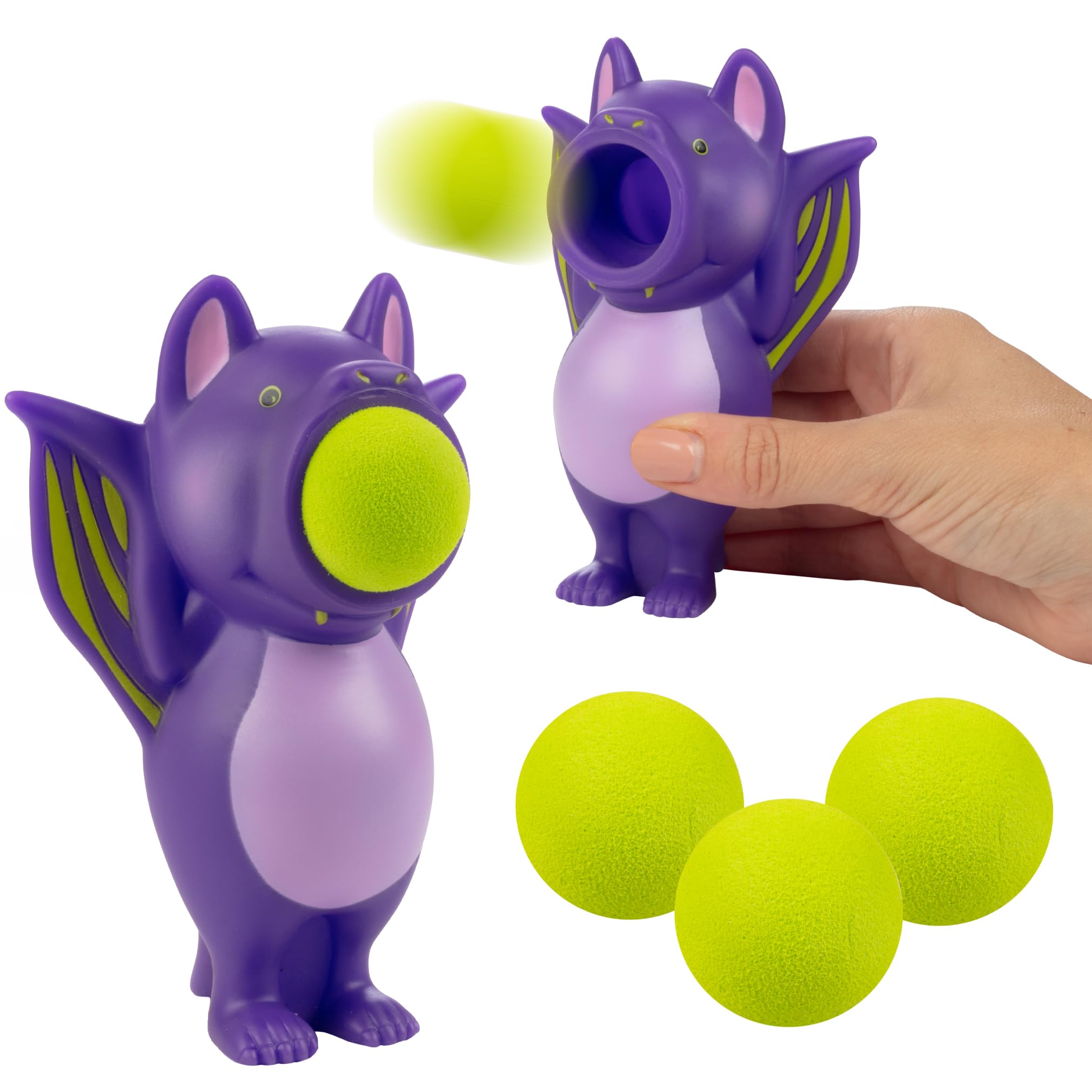 Hog WildSpooky Bat Ball Popper Toy - Stocking Stuffer Includes 4 Foam Balls - Squeeze to Pop Air Powered Balls to 20 Feet - Launcher Safe for Indoor/Outdoor Play - Gift for Kids, Girls, Boys Ages 5+
