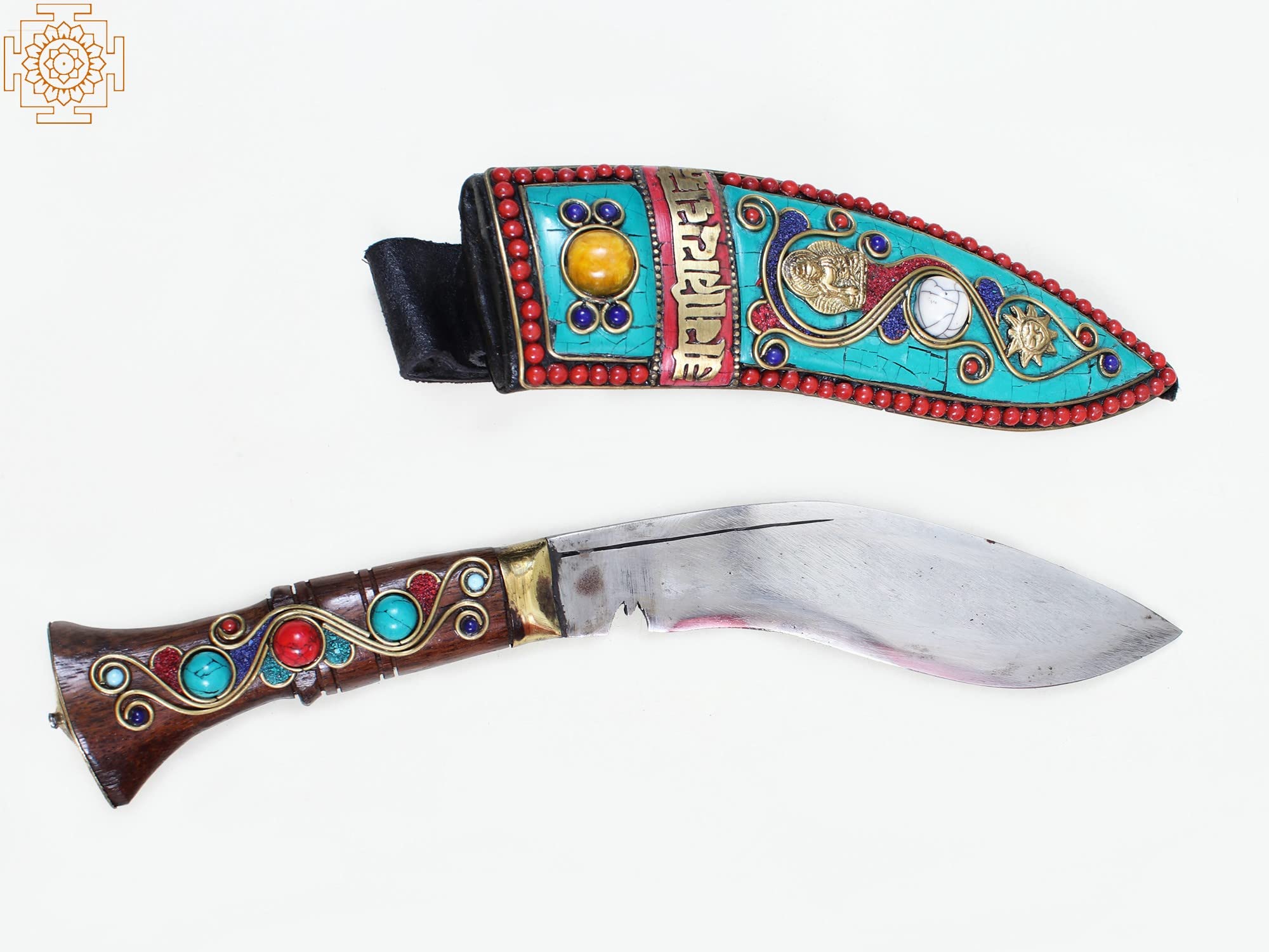 Exotic India 12" Nepali Kukri Knife - Iron with Wood and Inlay Work
