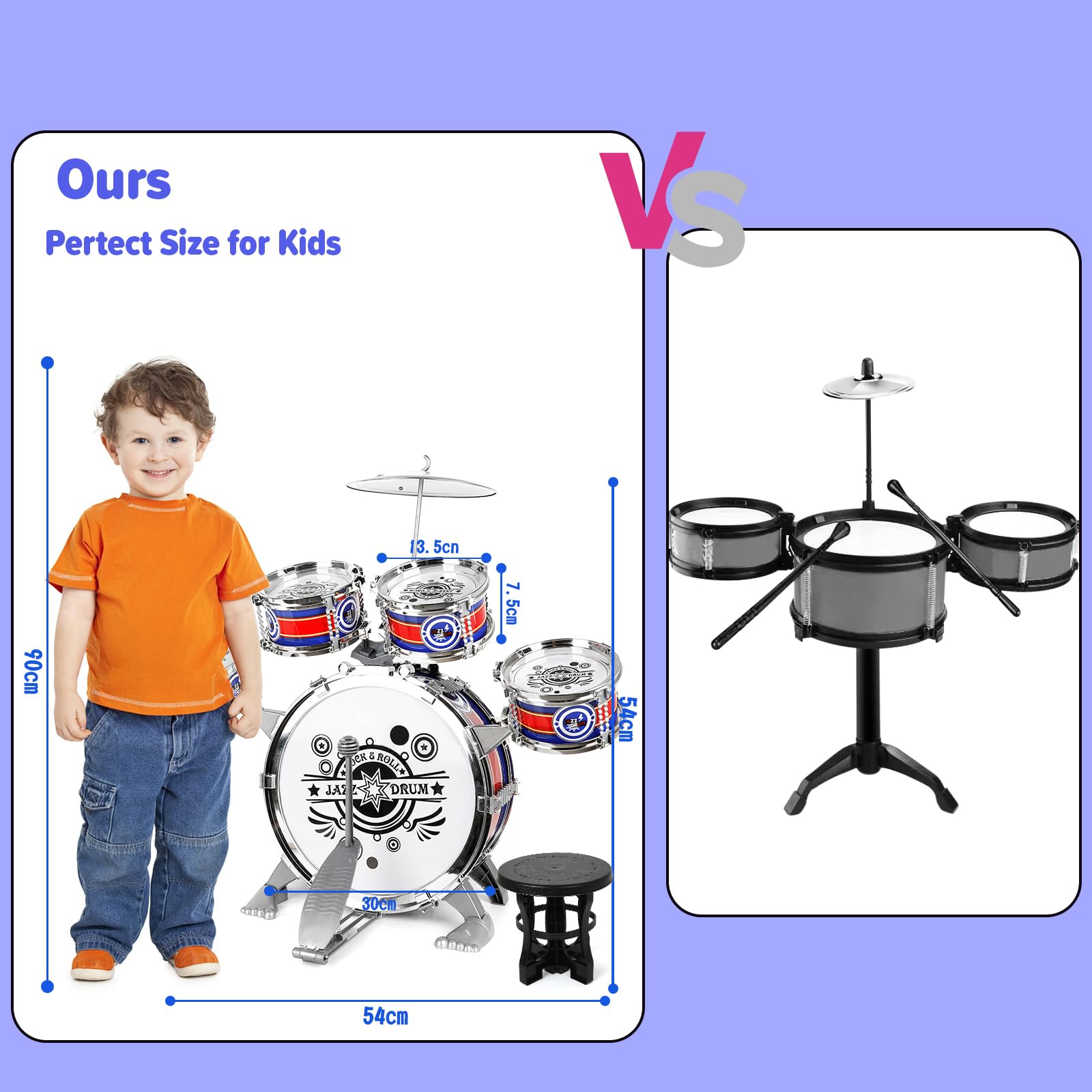 Tambor Infantil, Set de 5 Batería Musical Juguetes para Niños 3 4 5 6 Años, Bateria Infantiles Bebe Instrumentos Educativo Preescolares, Navidad Acción de Gracias Cumpleaños Halloween Regalo