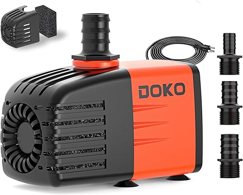 Doko Bomba de agua sumergible, bomba de agua para acuario de 460 GPH con cubierta de malla extendida y esponja, bomba de estanque ultra silenciosa