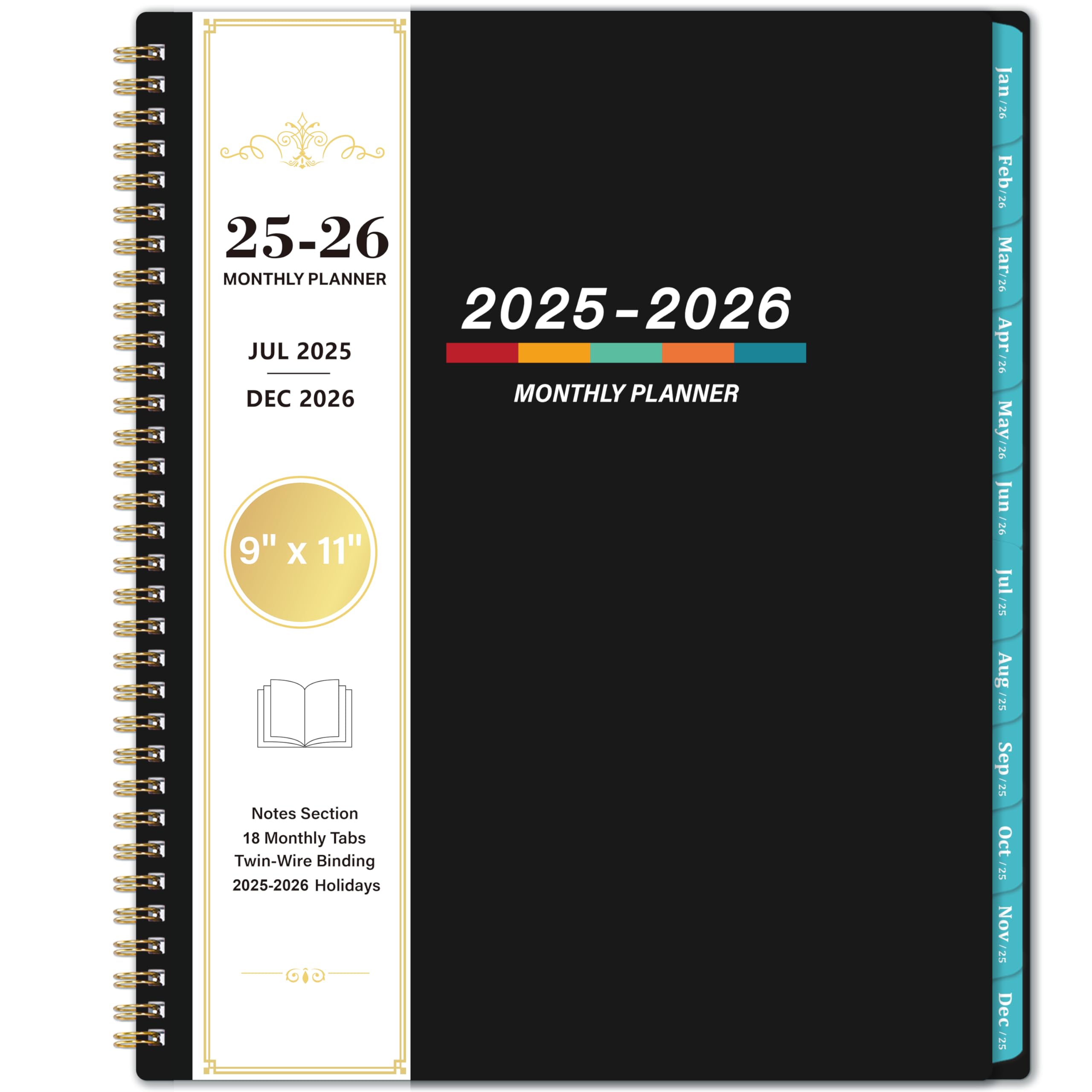 2026 Monthly Planner - Monthly Planner/Calendar 2026, 9" x 11", Jan 2026 - Dec 2026, Large, Twin-wire Binding, 12 Months Tabs, Holidays, Two-Sided Pocket, Thick Paper