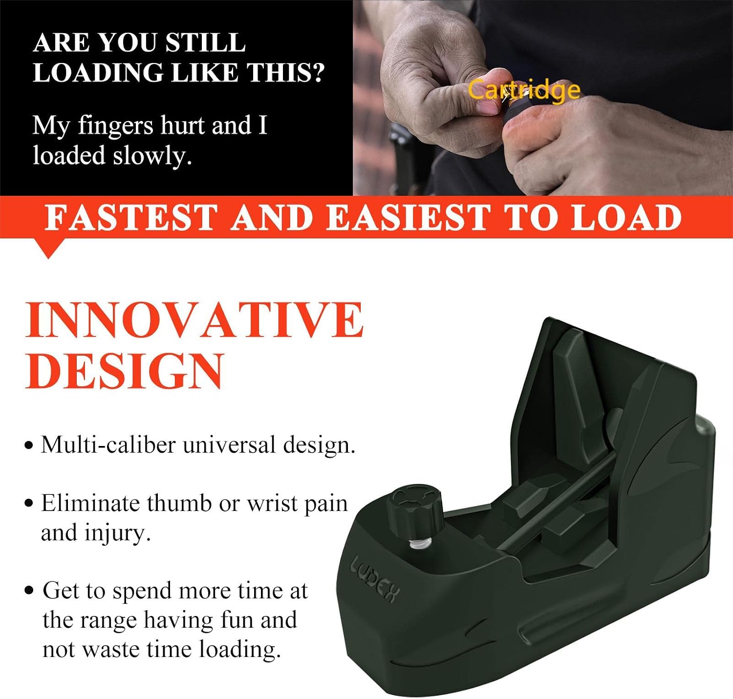 Ludex Universal Magazine Speed Loader for 9mm Luger 10mm .40S&W .45ACP .357Sig .380ACP 1911 Single and Double Stack Magazines