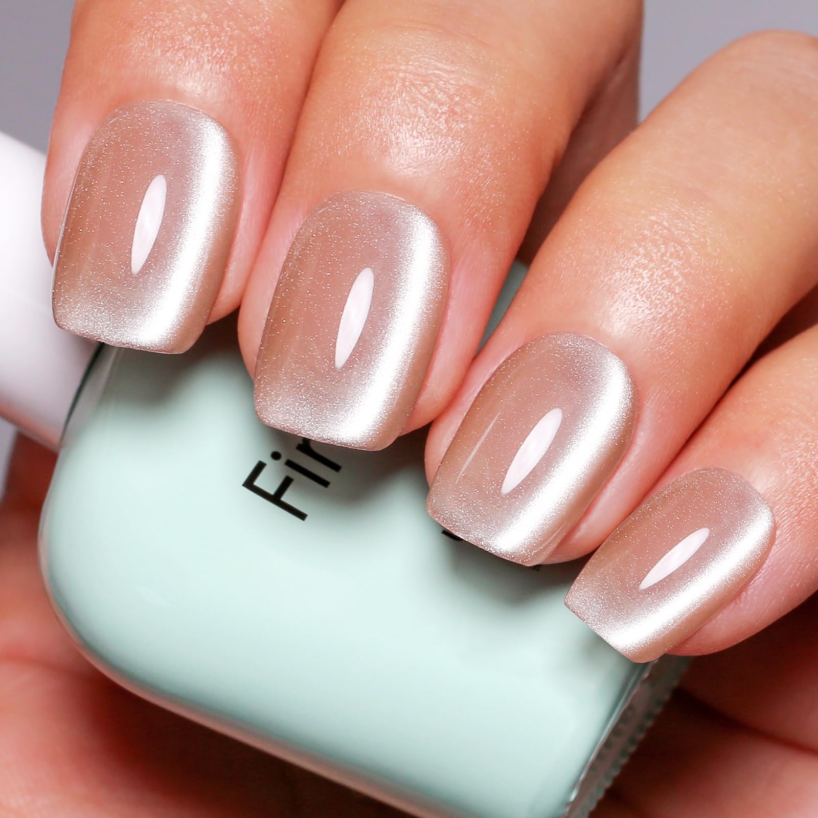 Firedeep Moonlight Nude Cat Eye Gel Nail Polish,16ml Milk Tea Apricot Gel Polish Holographic Shimmer Glitter UV/LED Gel Polish with Magnetic Stick