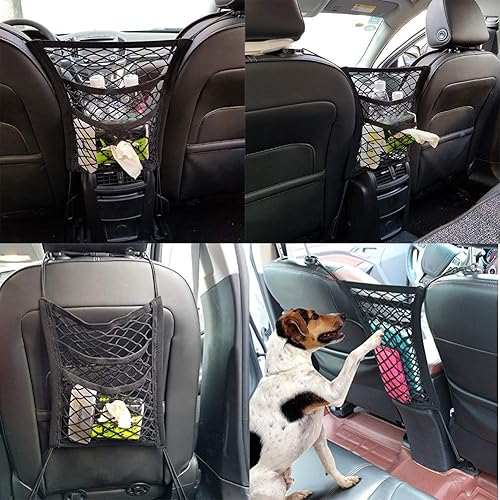 Miniatura 6 de Malla de almacenamiento para asiento de automóvil (2 unidades, 2 unidades, 2 posiciones para asiento trasero, red de carga elástica, soporte para