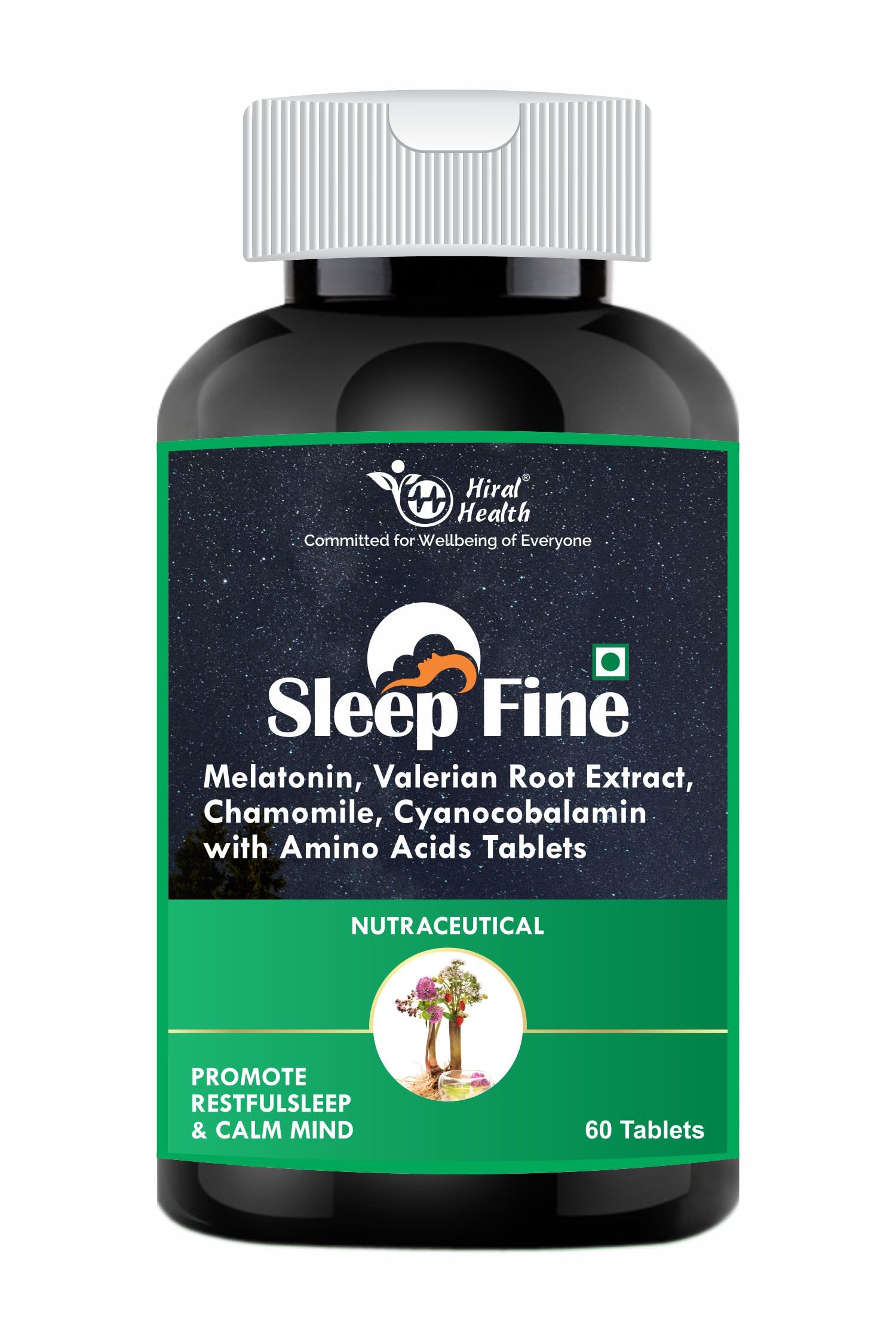 Sleep Fine Melatonin 6 mg Sleeping Pills 60 Tablets with Valerian Root & Vitamin B12, Sleeping Tablets for Deep Sleep for Men & Women, Relaxation, Calm Mind