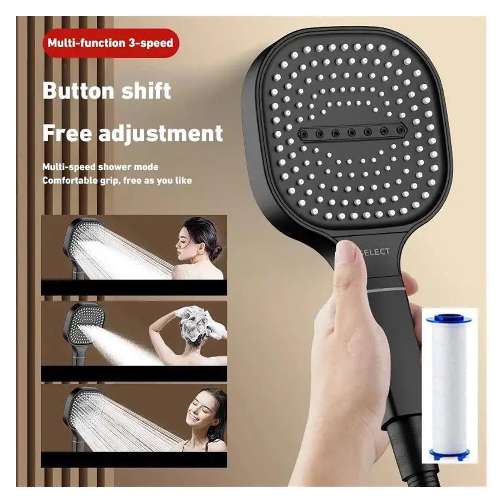 Ducha de mano de 3 modos de 13 cm