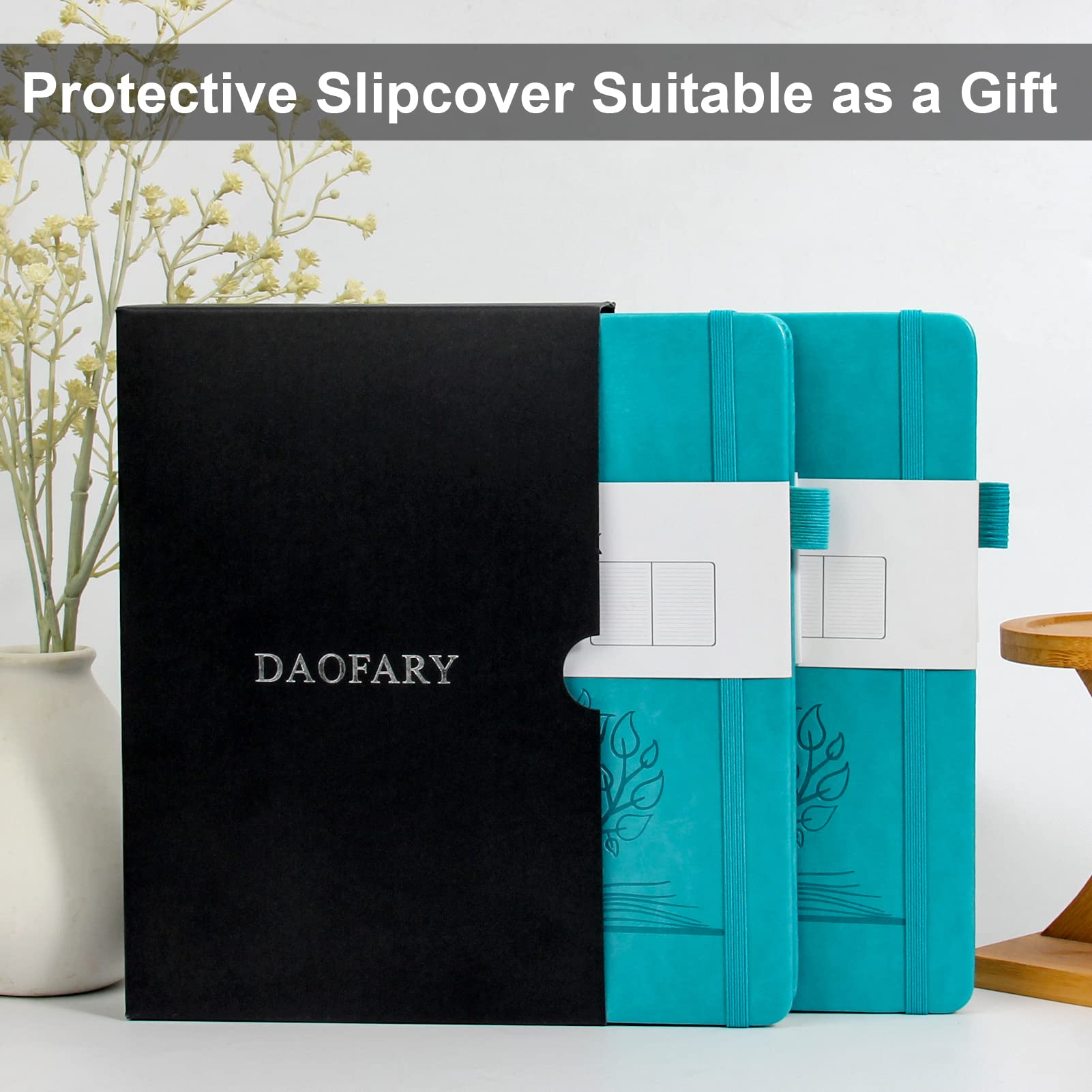 Daofary 2 confezioni di quaderni a righe con portapenne, formato A5, in pelle, con 160 pagine, carta spessa 100 g/m², copertina rigida per lavoro, donna, uomo, 21,3 x 14,5 cm