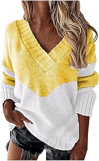 Suéter de punto moderno para mujer, para otoño e invierno, cuello en V, bloque de color, holgado, casual, cálido, suéter acolchado para hombre