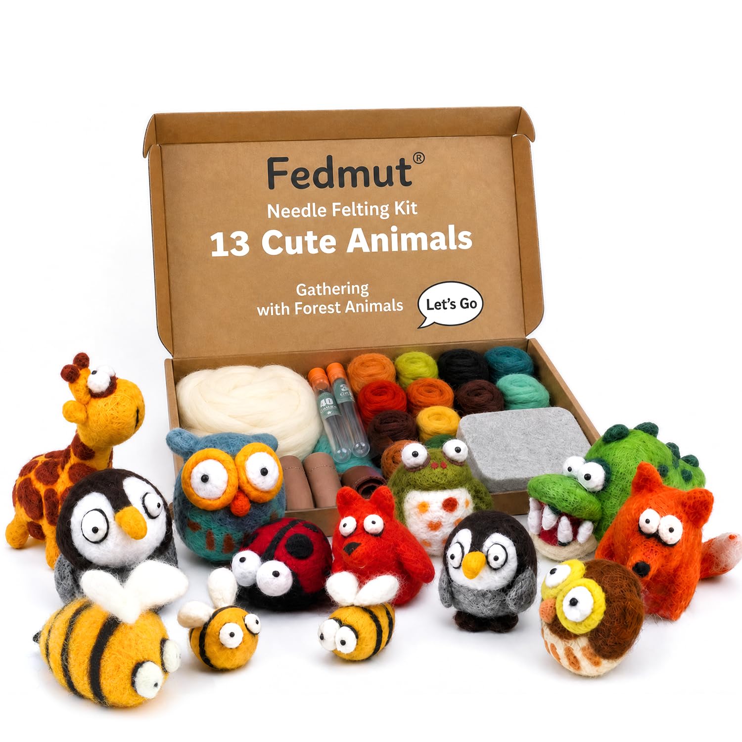 Fedmut Needle Felting Kit - 13Pcs Needle Felting Kit for Beginners with Wool Roving, Felting Pad, Felting Needles for Starters DIY Craft Animal Home Deco Birthday Gift
