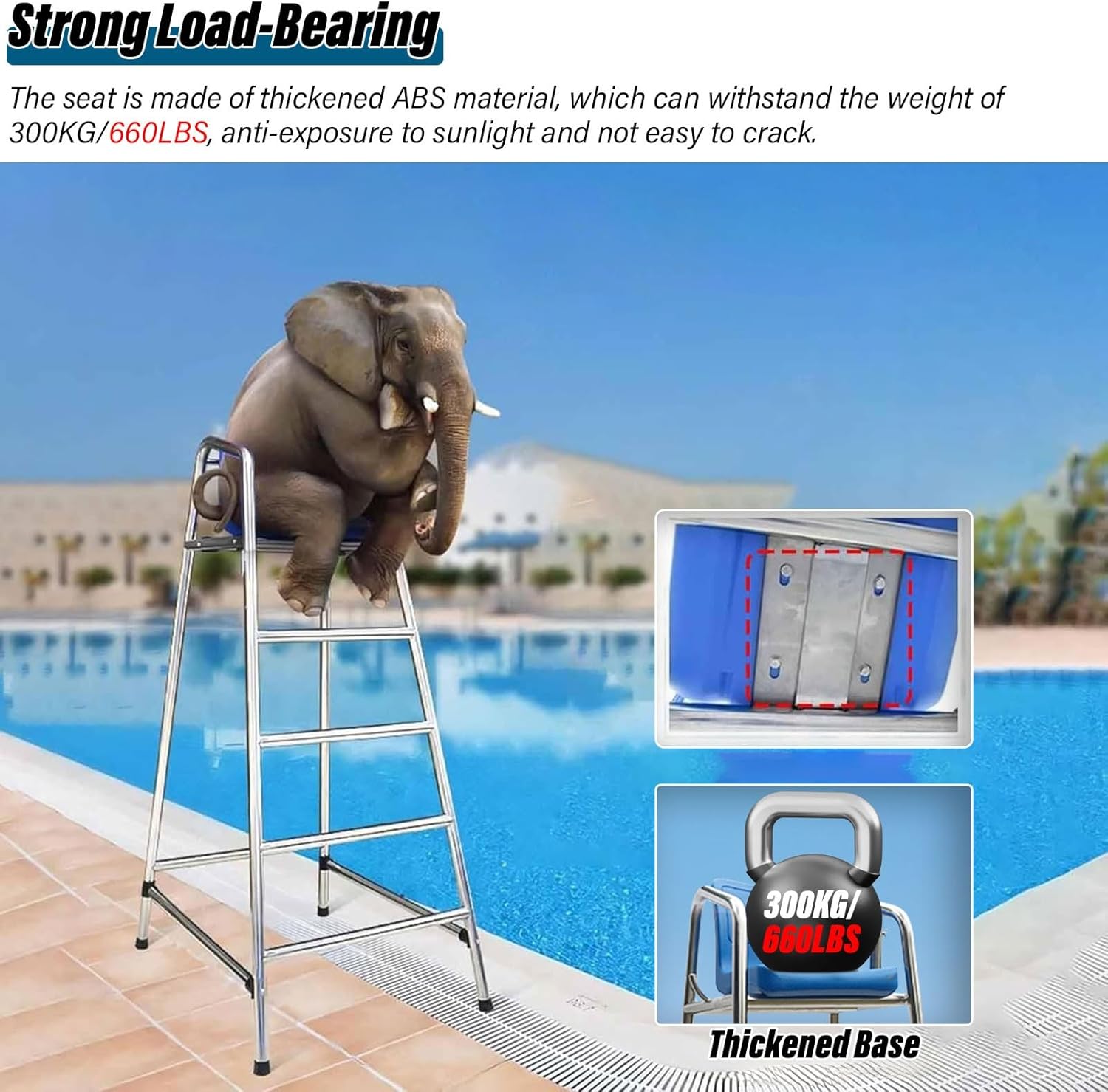 Heavy Duty Lifeguard Chairs for Public Pools, Stainless Steel Ladder Stool for Waterparks, Tall Outdoor Deck Chairs for Beach, Lake, Garden, Backyard - 180CM, Silver