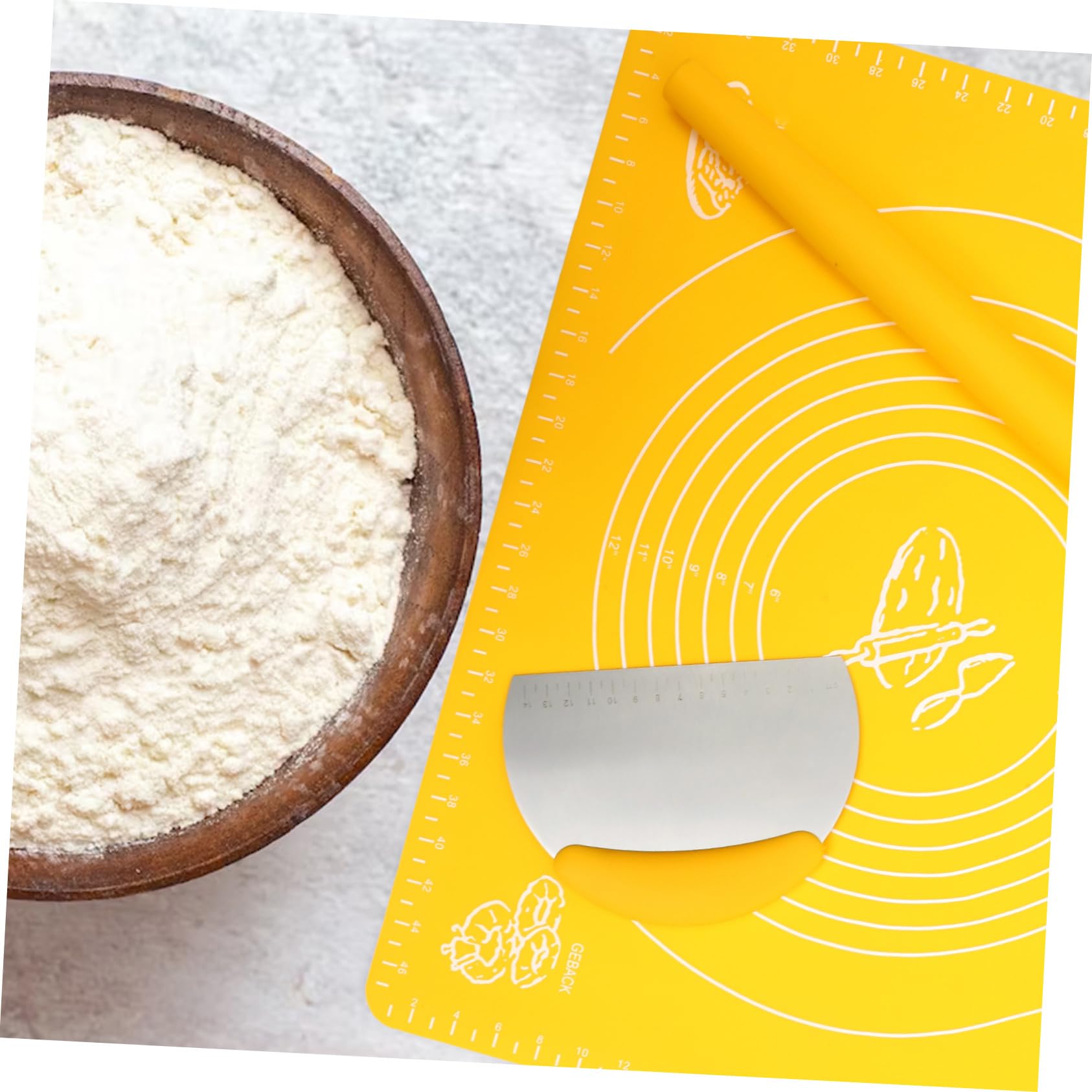 3 Stück Silikon Teigmatte Antihaft Backmatte mit Edelstahl Nudelholz und Teigschaber Rutschfest Vielseitig für Gebäck Pizza Brot Langlebig und Leicht Tragbar