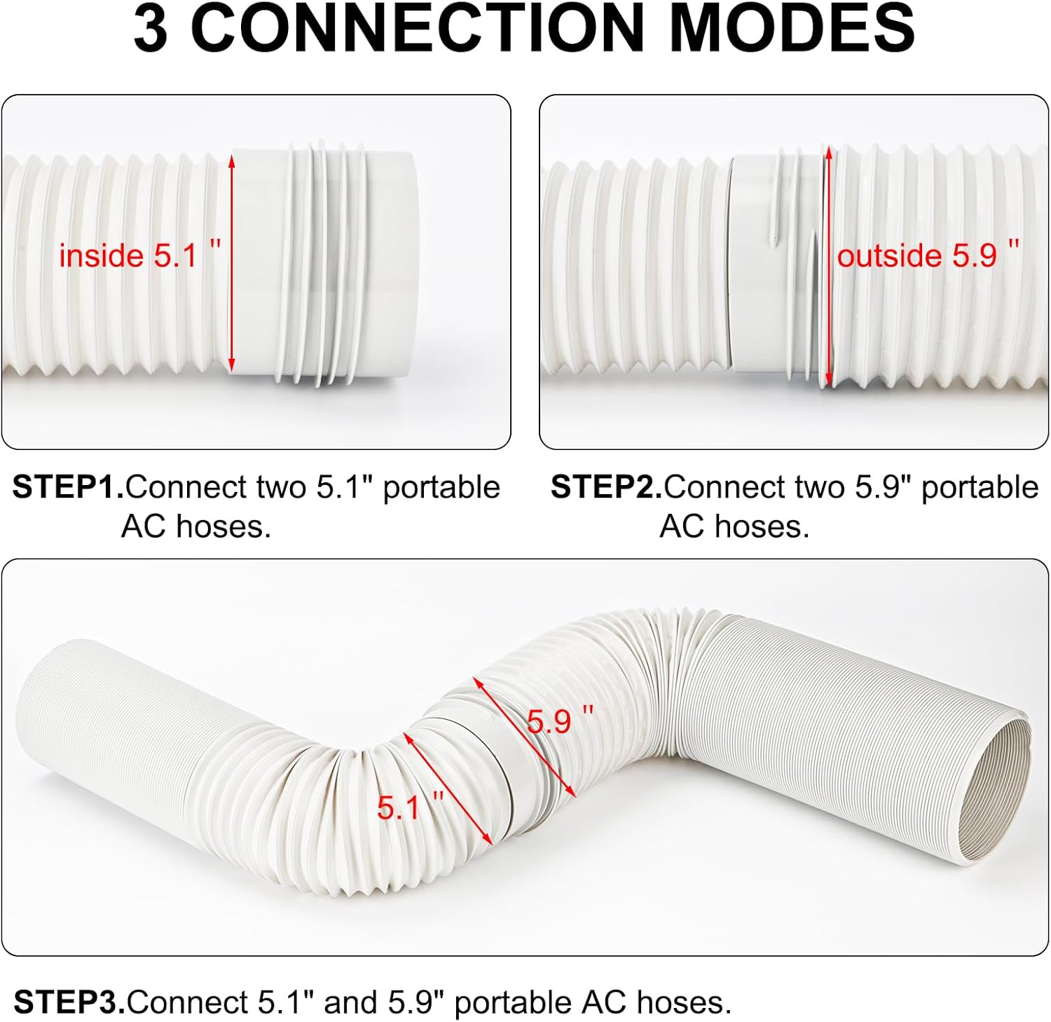 Portable AC Hose Coupler with 5.1"/5.9" Diameter Exhasut Vent Connector for Clockwise&Counter Clockwise Threads Air Conditioner Hose Coupler Coupling Extension (5.1"/5.9“)