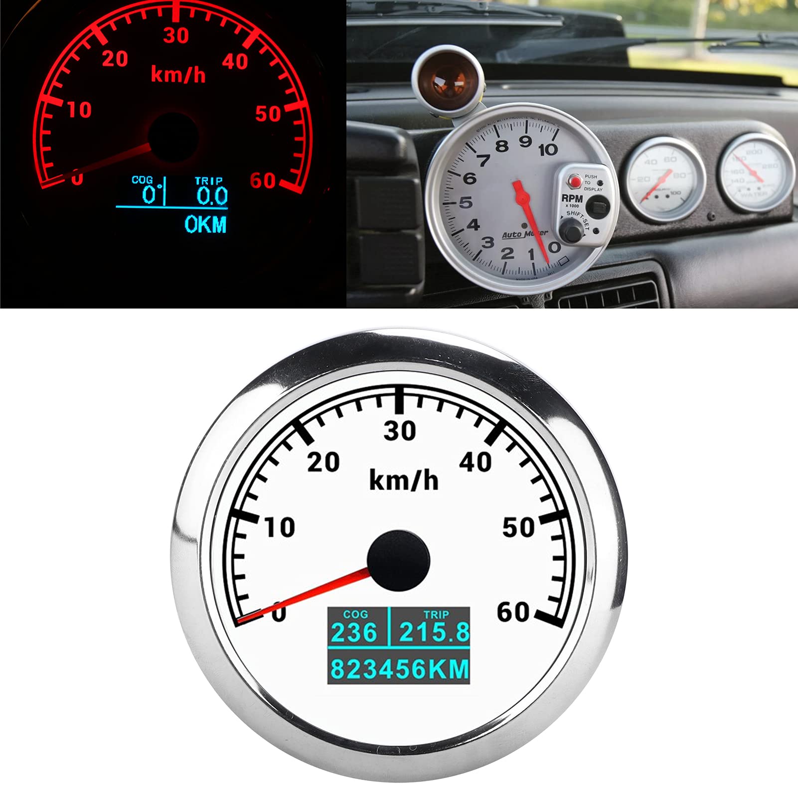 Yctze 3-calowy Prędkościomierz do łodzi Morskich, Samochodów Ciężarowych 60 km/prędkość z COG, podróż, Całkowity Przebieg Funkcje Prędkościomierz, prędkość, Licznik łodzi, 60 Km/, Licznik