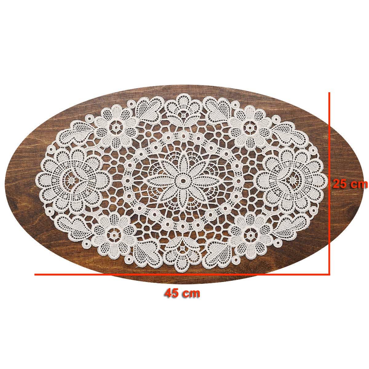 Deckchen Annegret Vogtländische Spitze handgefertigte Wickeldecken 2er Set in natur | Tischdecke mit Blumen-Muster | Baumwollspitze Tisch-Dekoration mit Blumen handgearbeitet Tischdecken-Set oval