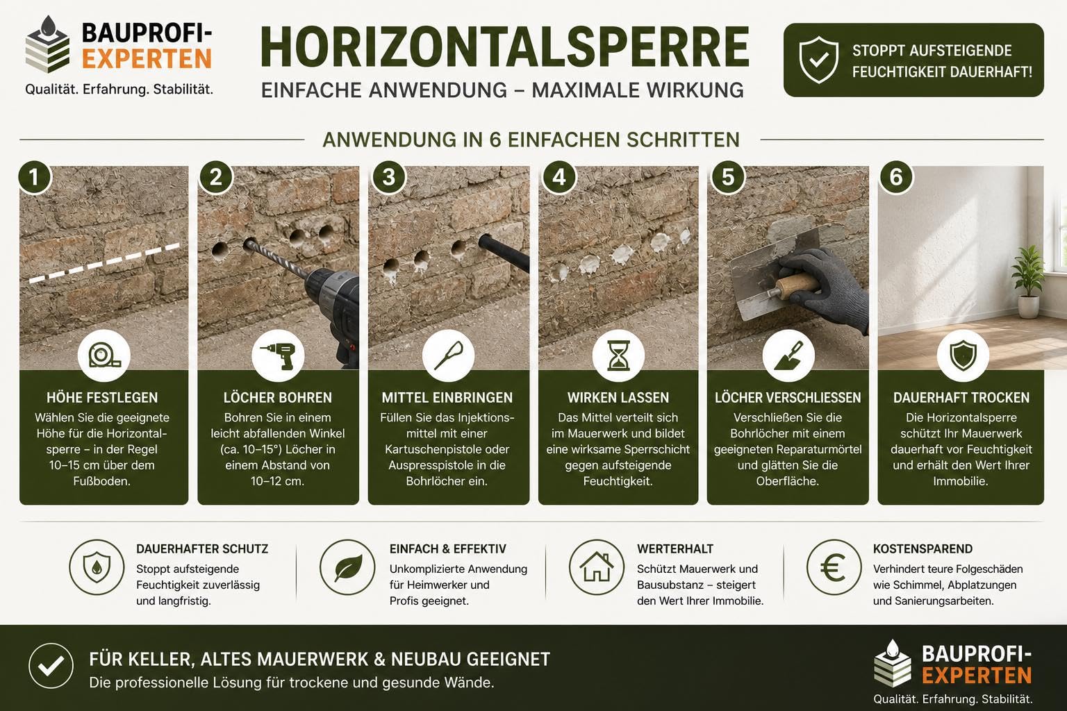 15 L Horizontalsperre Kanister – Mauerinjektion gegen aufsteigende Feuchtigkeit, Kellerabdichtung, Mauertrockenlegung, Kapillarsperre für Altbau