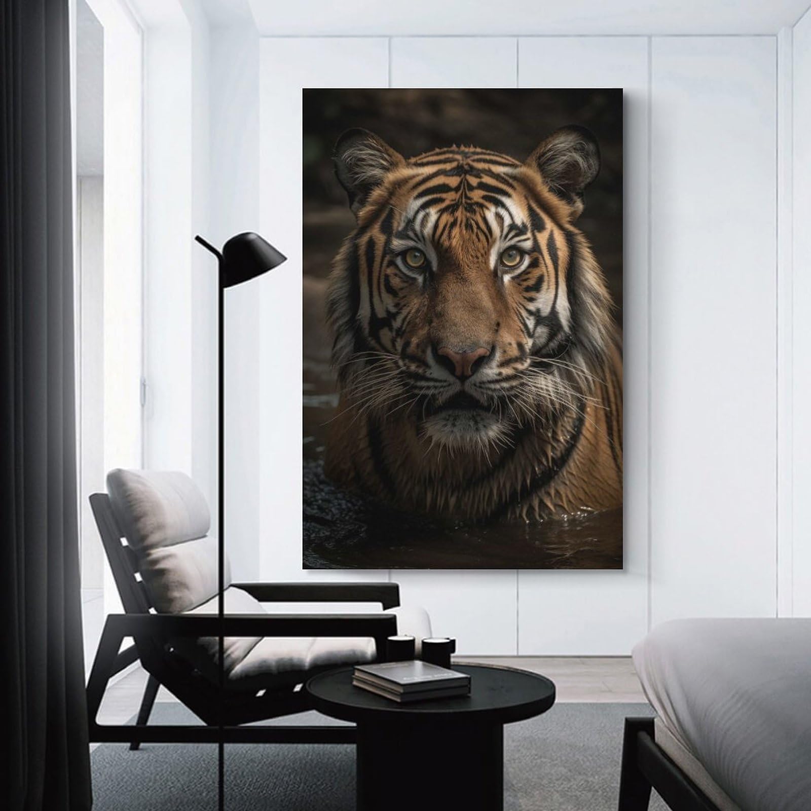 Junmoney Tiger Wildlife Portrait Canvas Wall Art, 12x18inch(30x45cm), for Living Room, Bedroom Or Apartment Walls, A Home Accent with Warm Character