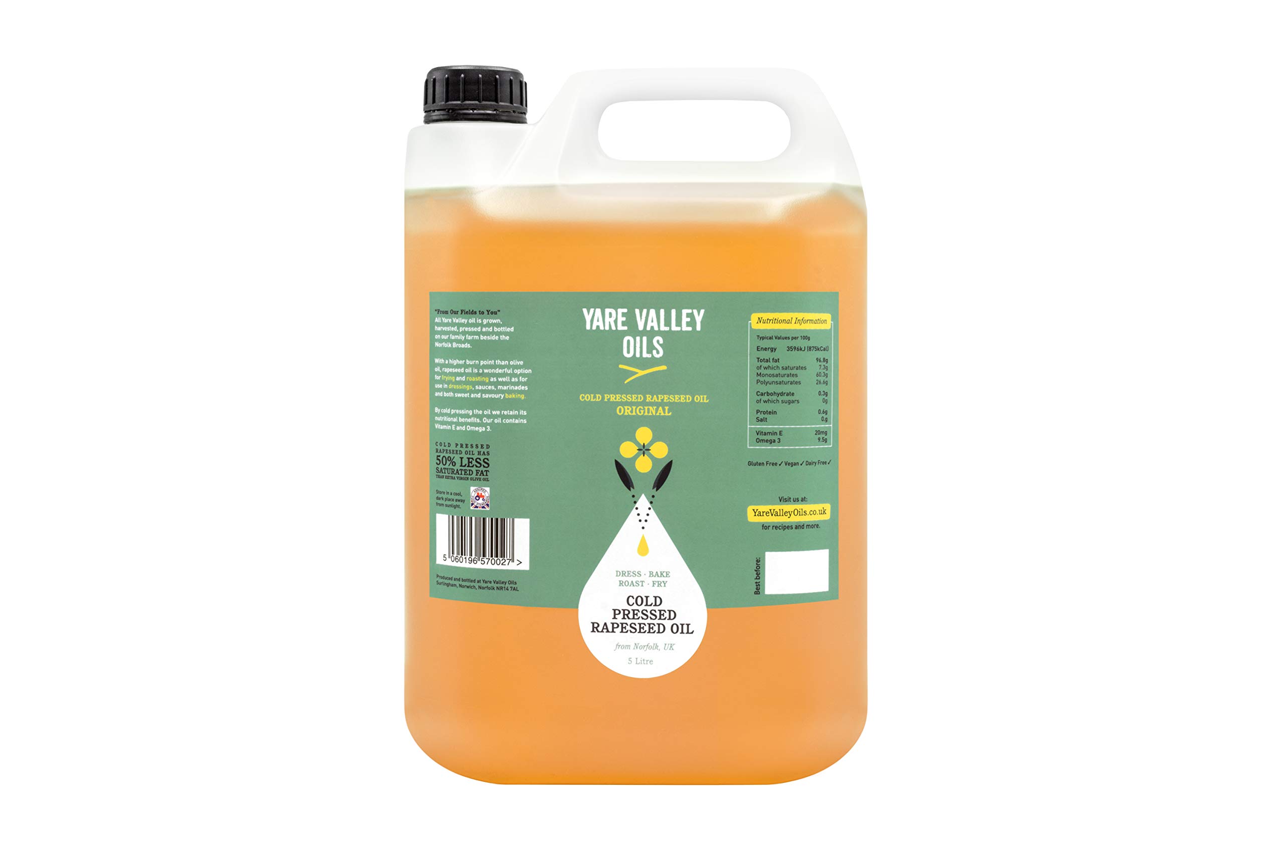 Yare Valley Oils Cold Pressed Extra Virgin Rapeseed Oil 5 Litre