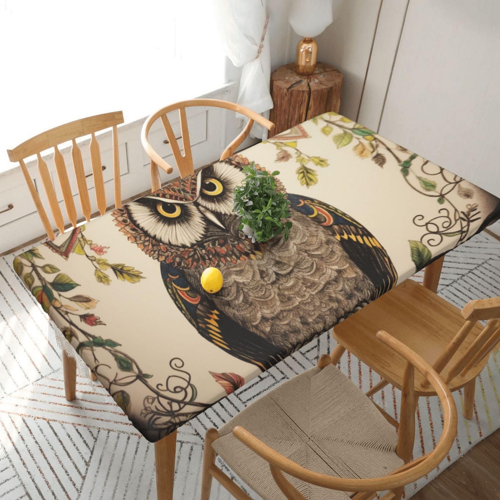 WPKJU Owl Beliefs Printed Tablecloths 5ft Rectangular Table Covers Washable Polyester Decorative Table Cloth for Dining Table Picnic Wedding