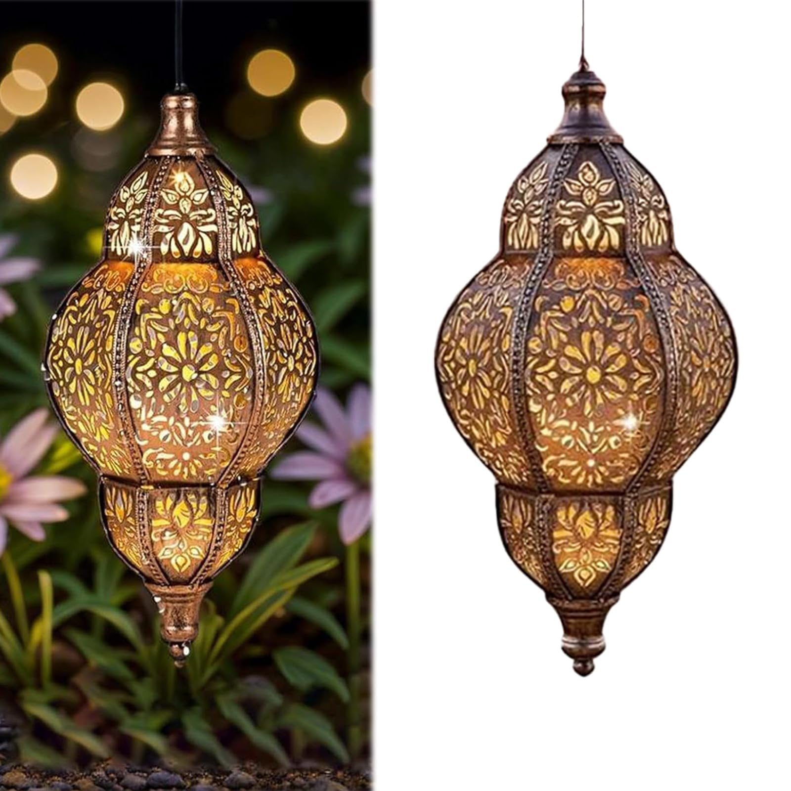 Specialityi Moroccan Solar Lantern Outdoor Waterproof - Decorative Hanging Lights for Garden Patio Yard Decor - Rustproof Metal & Auto On/Off (Round)