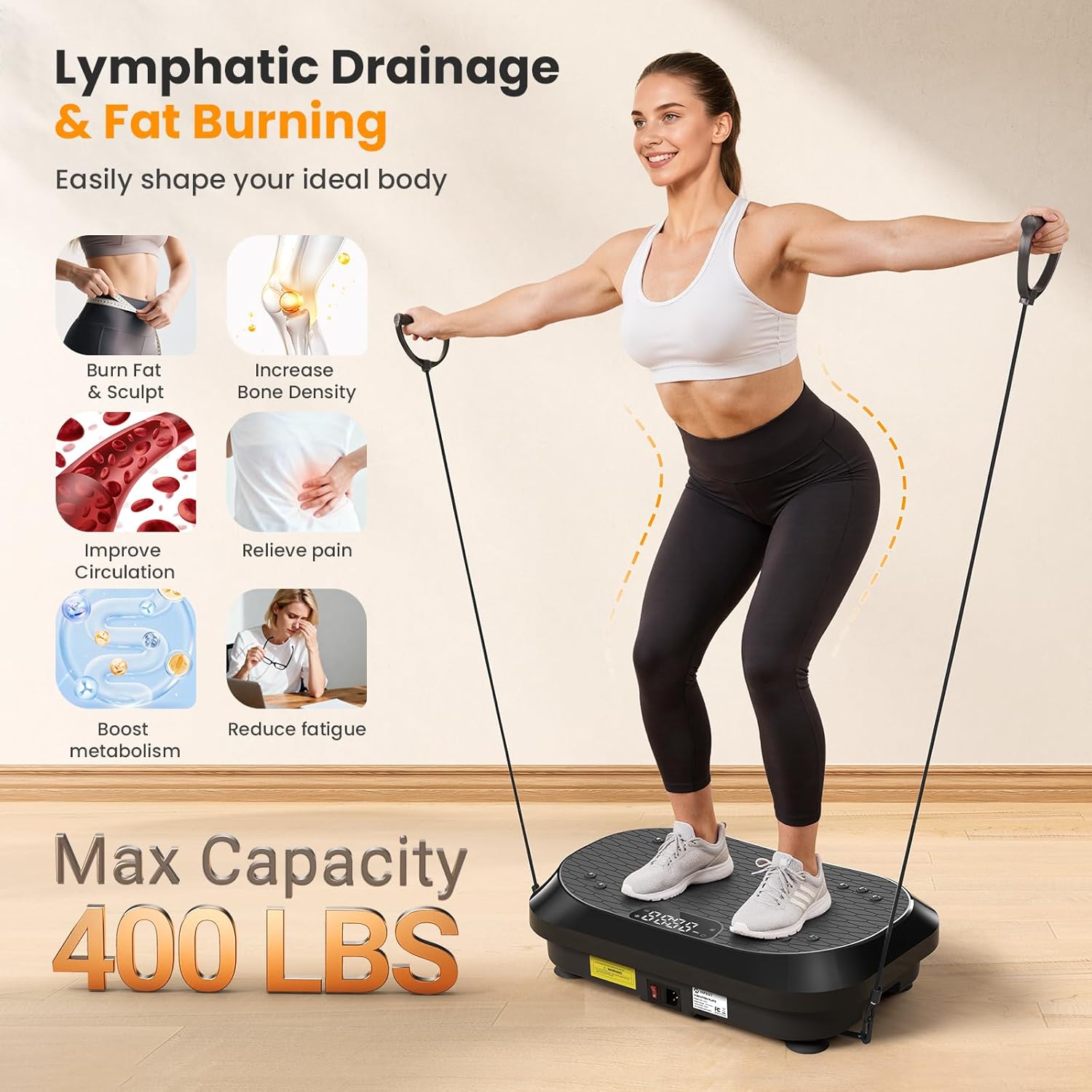 Vibration Plate Exercise Machine, Vibrating Plate for Lymphatic Drainage Weight Loss with 200 Power Motor, Shake Plate with 120 Adjustable Speeds, Whole Body Vibration Platform Machines for Women Men - Image 3