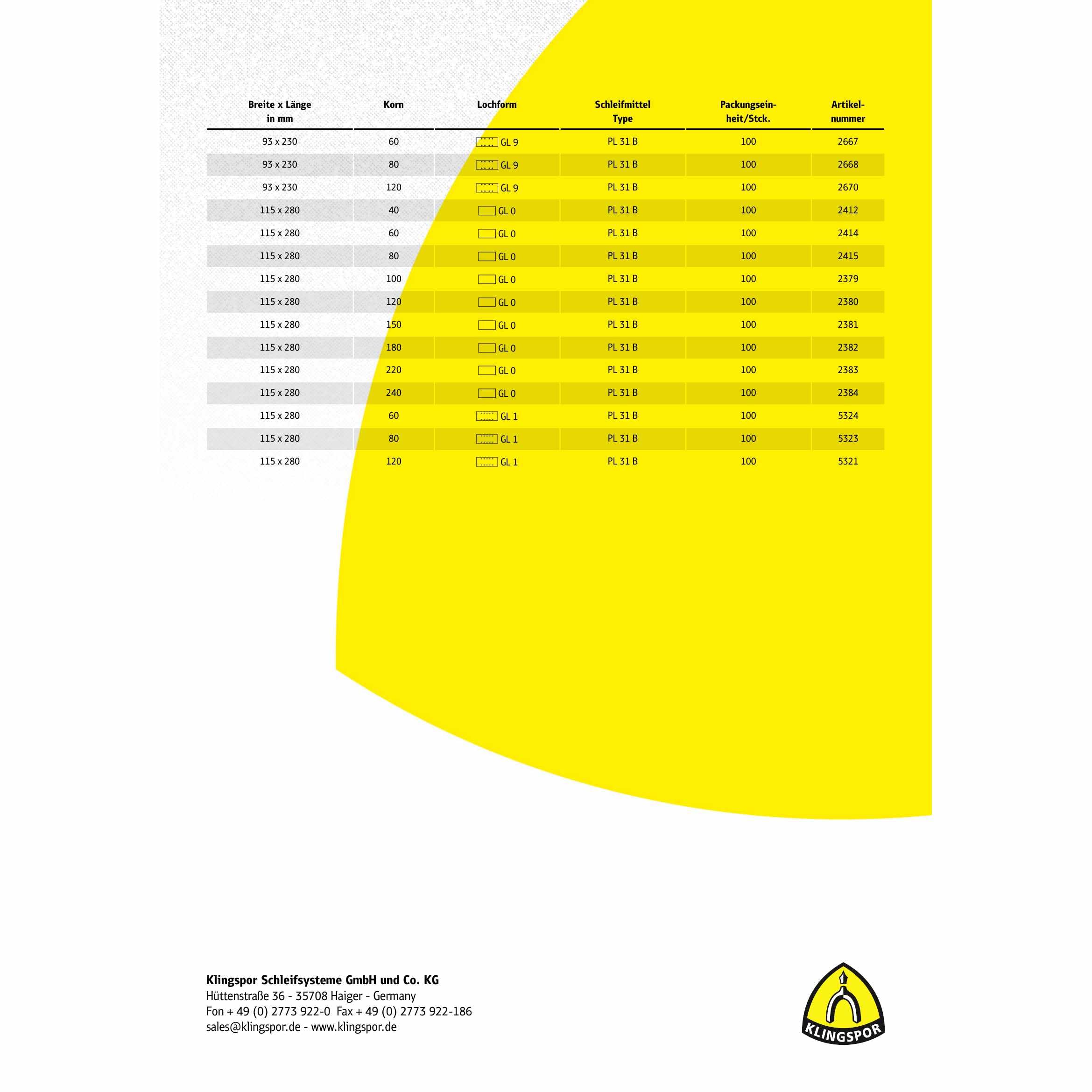 PL 31 B - Tiras abrasivas (93 x 230 mm, grano 180) : 2393
