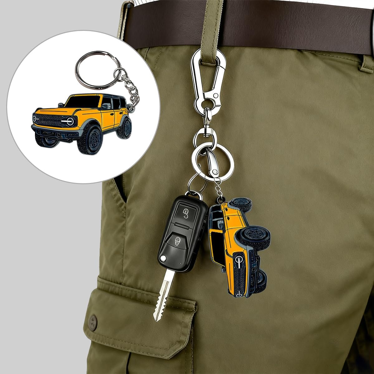 2PCS Bronco Car Keychain, Mini Cool Creative Metal Key Chain Fob Organizer, Automotive Key Holder, Universal Fit (Yellow) image 5