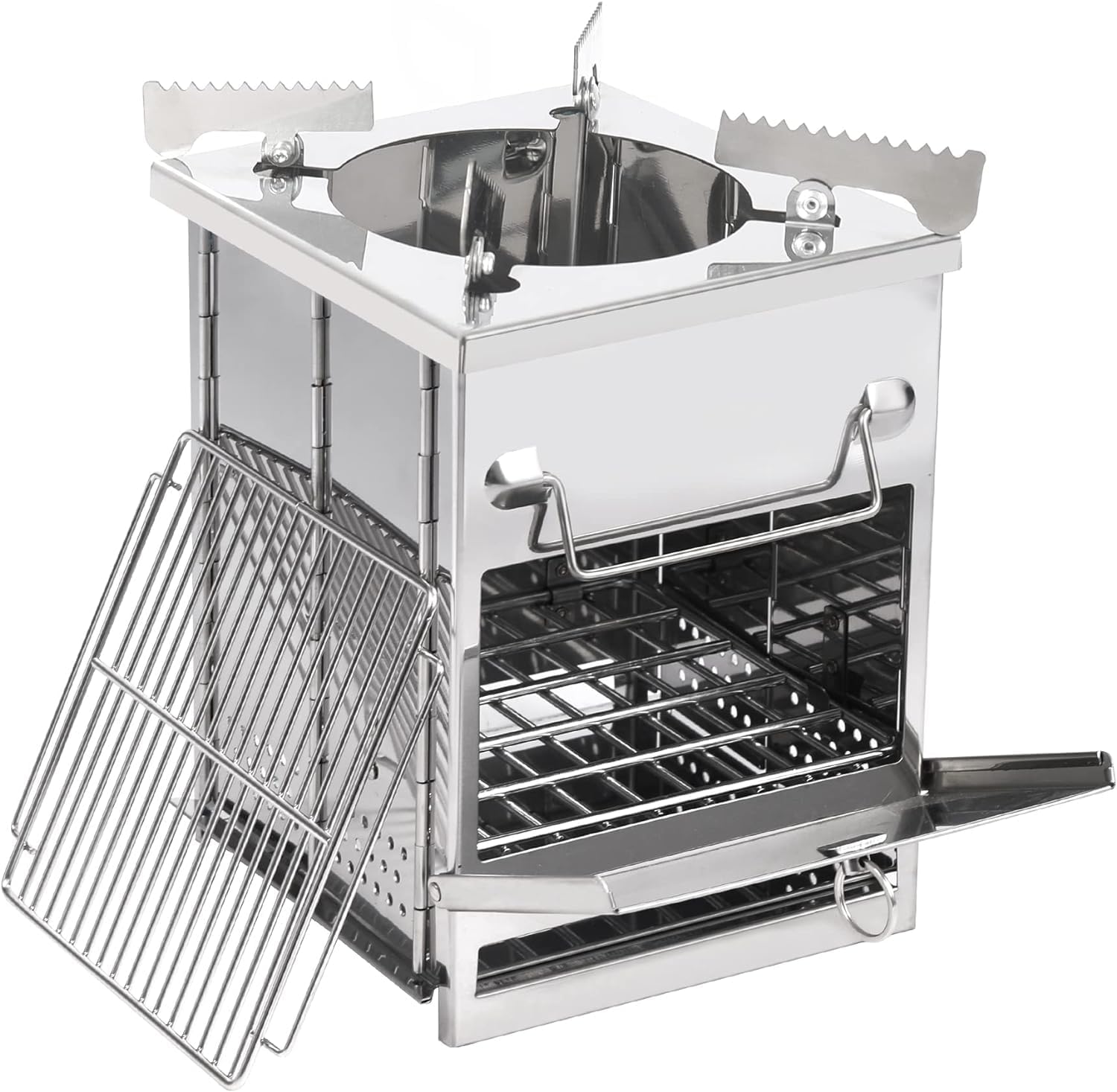 REDCAMP Wood Burning Camping Stove Folding with Pot Stand, Large Portable Stainless Steel 304# Grill Folding Wood Stove for Hiking Picnic Cooking Outdoor,Large