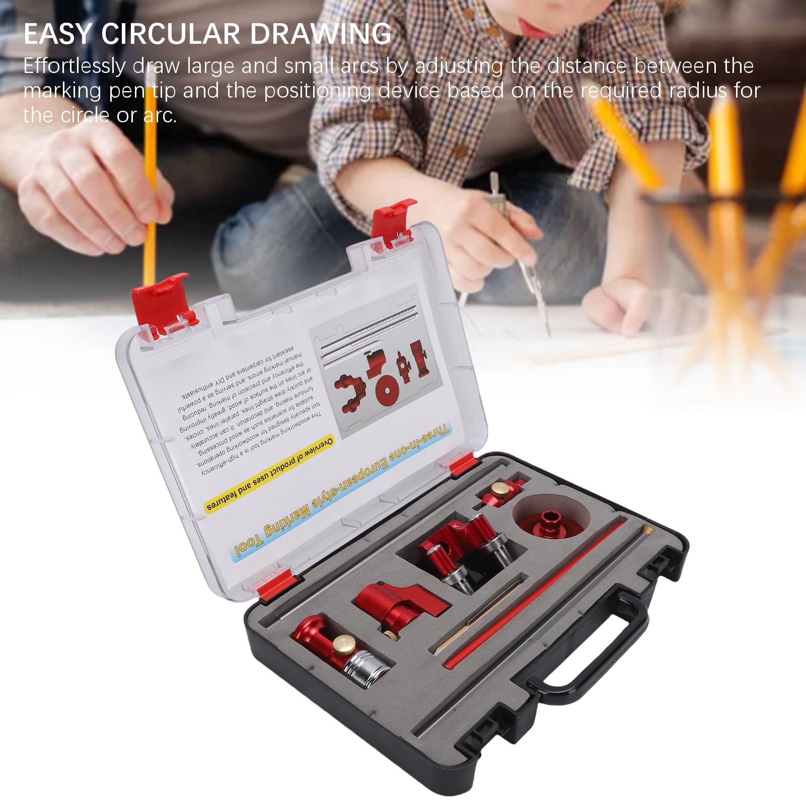 Trazador de Doble Propósito, Herramienta de Dibujo de Líneas Paralelas, Regla de Circular de Aleación de Aluminio con Marcas Claras, Ideal para Carpintería, Marcado de Líneas Rectas y Arcos