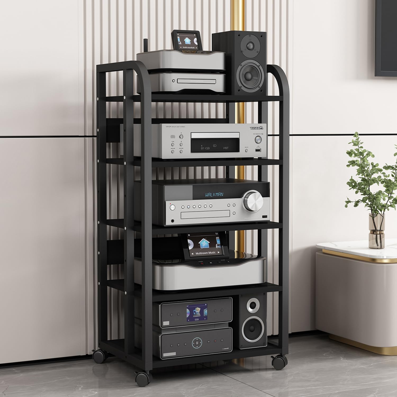 Amazon.com: OVZXSD 5-Tier AV Media Stand with Wheels, Audio-Video ...