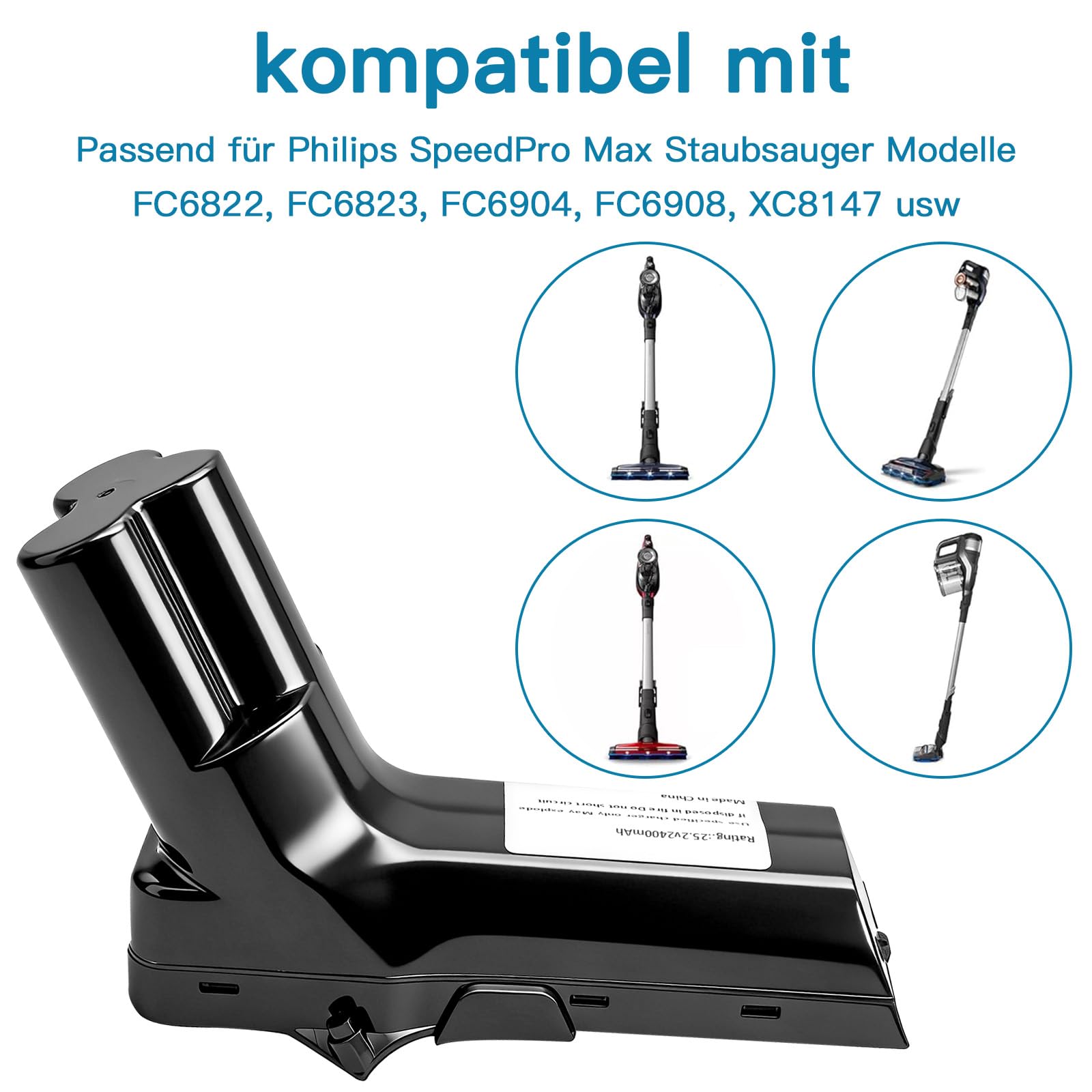 Ersatzakku für Philips Staubsauger, kompatibel mit den kabellosen Handstaubsaugern der Serien FC6822, FC6823, FC6826, FC6827, FC6828 und FC6904