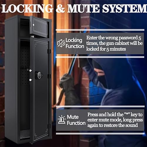 Miniatura 5 de Kaer Caja fuerte para armas 10-14, cajas fuertes para rifle y pistolas para el hogar, gabinete de armas para rifles y escopetas con teclado digital,