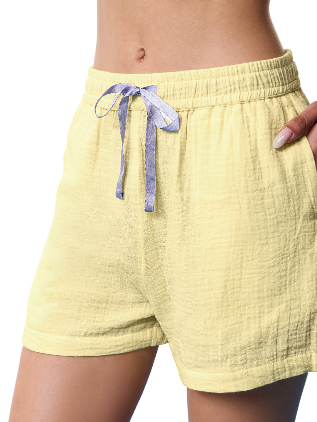 the souled store Lemon Lullaby Women and Girls Drawstring Waist Light Yellow Solid Cotton Regular Fit Breathable Lightweight Comfortable Lounge Shorts-picture-18