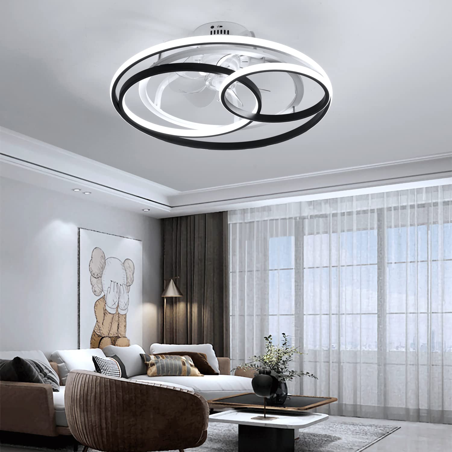 JOPWUE Ventilateur Plafond Avec Lumière LED Et Télécommande - 48x12cm Gris, 6 Vitesses, Dimmable Pour Salon Et Chambre