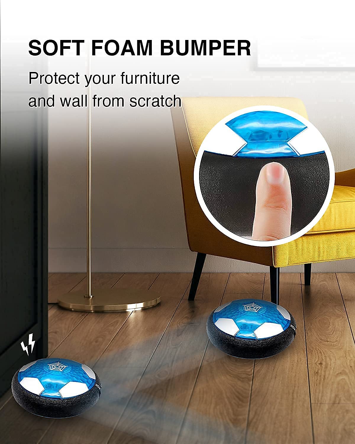 Maxesla Pallone Calcio Fluttuante Kit, Air Hover Calcio Ricaricabile con LED Luce Air Power Soccer Disc da Allenamento in Schiuma Morbida Paraurti per Indoor & Outdoor, Regalo Giocattoli per Bambini,