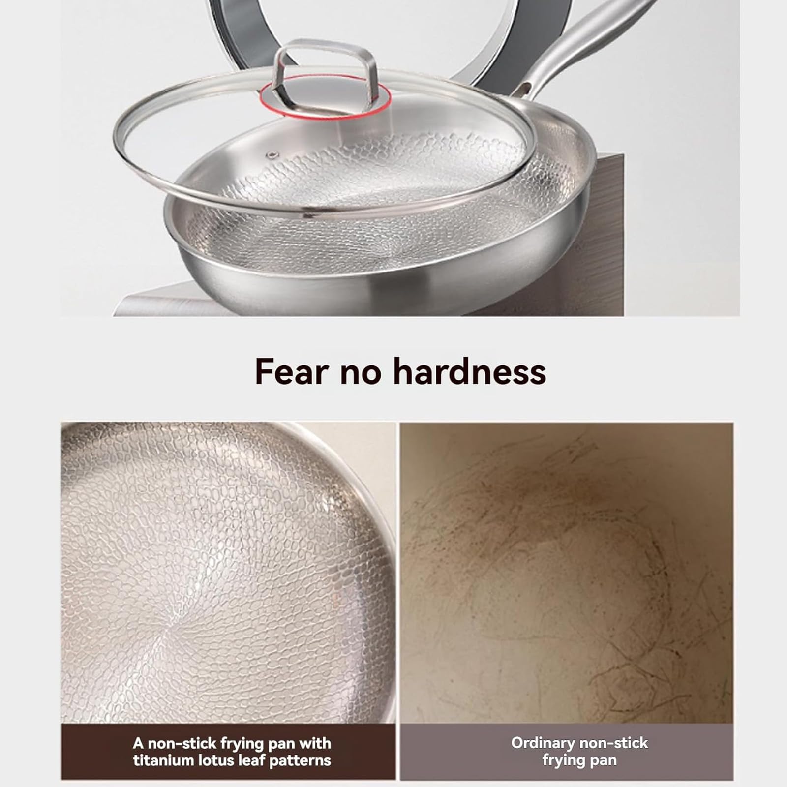 Tipanexi Titanium Pan PRO con Coperchio, Padella Antiaderente in Titanio per Cucinare, Padella Antiaderente Resistente ai Graffi, per Tutti i Piani Cottura (con Coperchio, 11,02 Pollici)