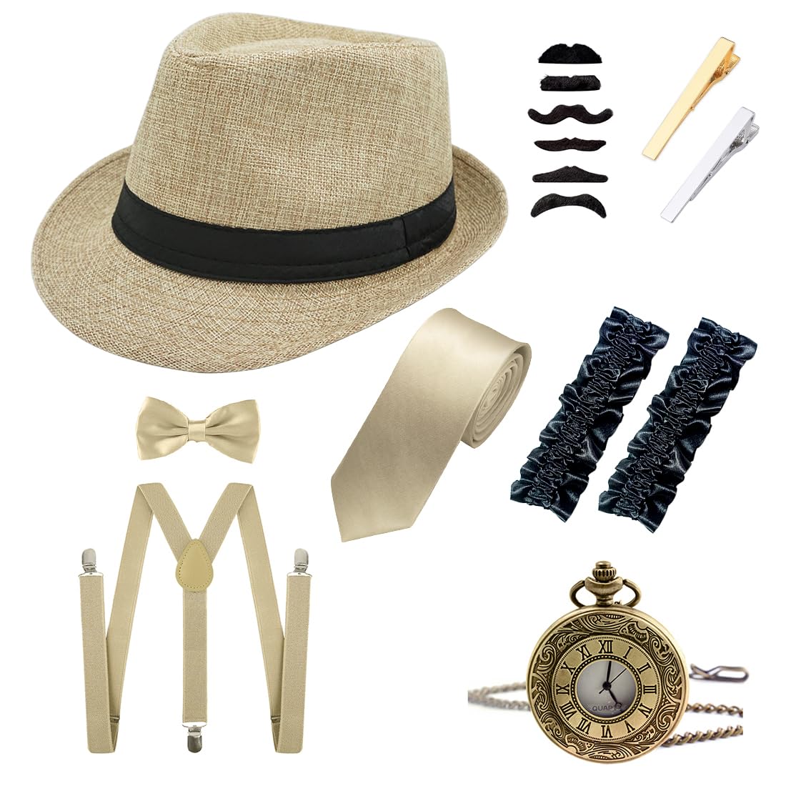 Ziyoot Men's 1920s Accessories Gatsby Gangster Costume Set