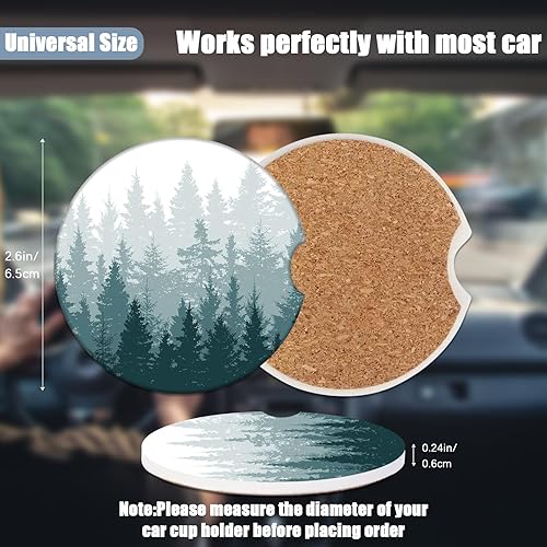 Miniatura 2 de Posavasos para automóvil, posavasos de cerámica absorbente de bosque brumoso, posavasos para portavasos de automóvil, accesorios de automóvil para