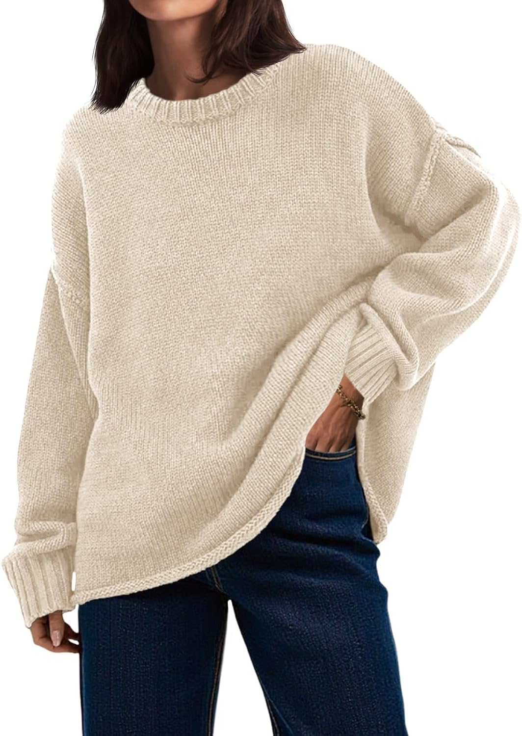 Saodimallsu Womens Oversized Crew Neck Sweaters Long Sleeve Slouchy Knit Fall Casual Loose Pullover Tops