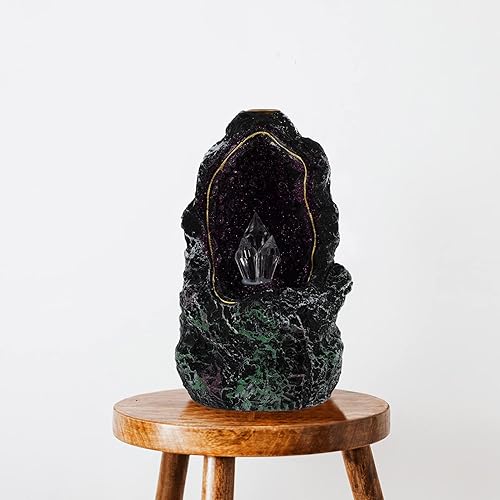 Miniatura 7 de Hemoton Quemador de incienso LED de reflujo de cristal, cueva de cristal, soporte de incienso de cascada, adornos de resina, aroma, luz nocturna