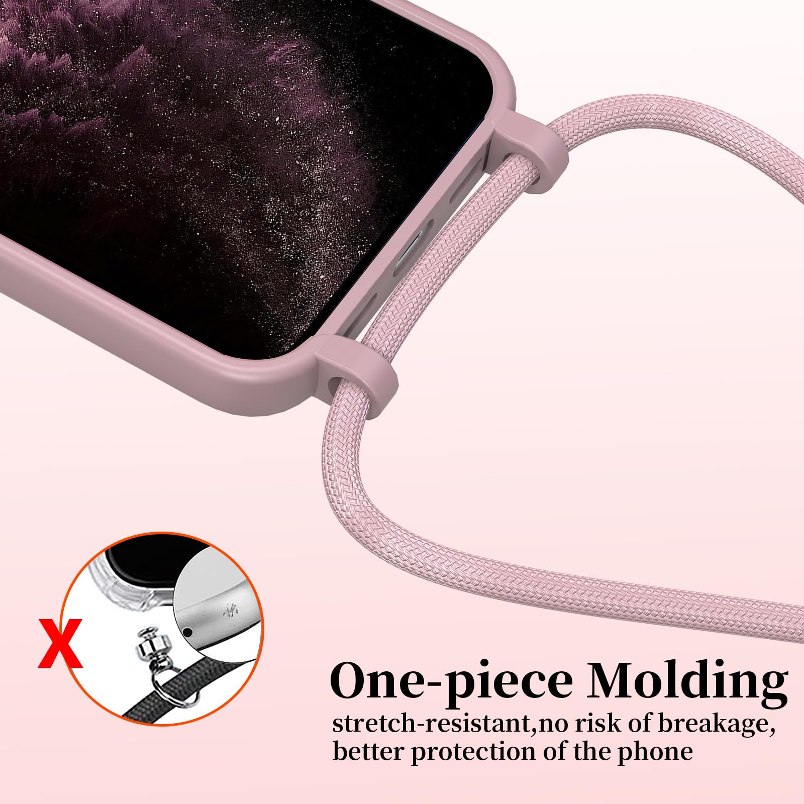 AOMYKE Cover per iPhone 15 con Cordino, Custodia con Laccio Collana Tracolla Collo Liquido Silicone Antiurto TPU Antiurto AntiGraffio Case - Rosa