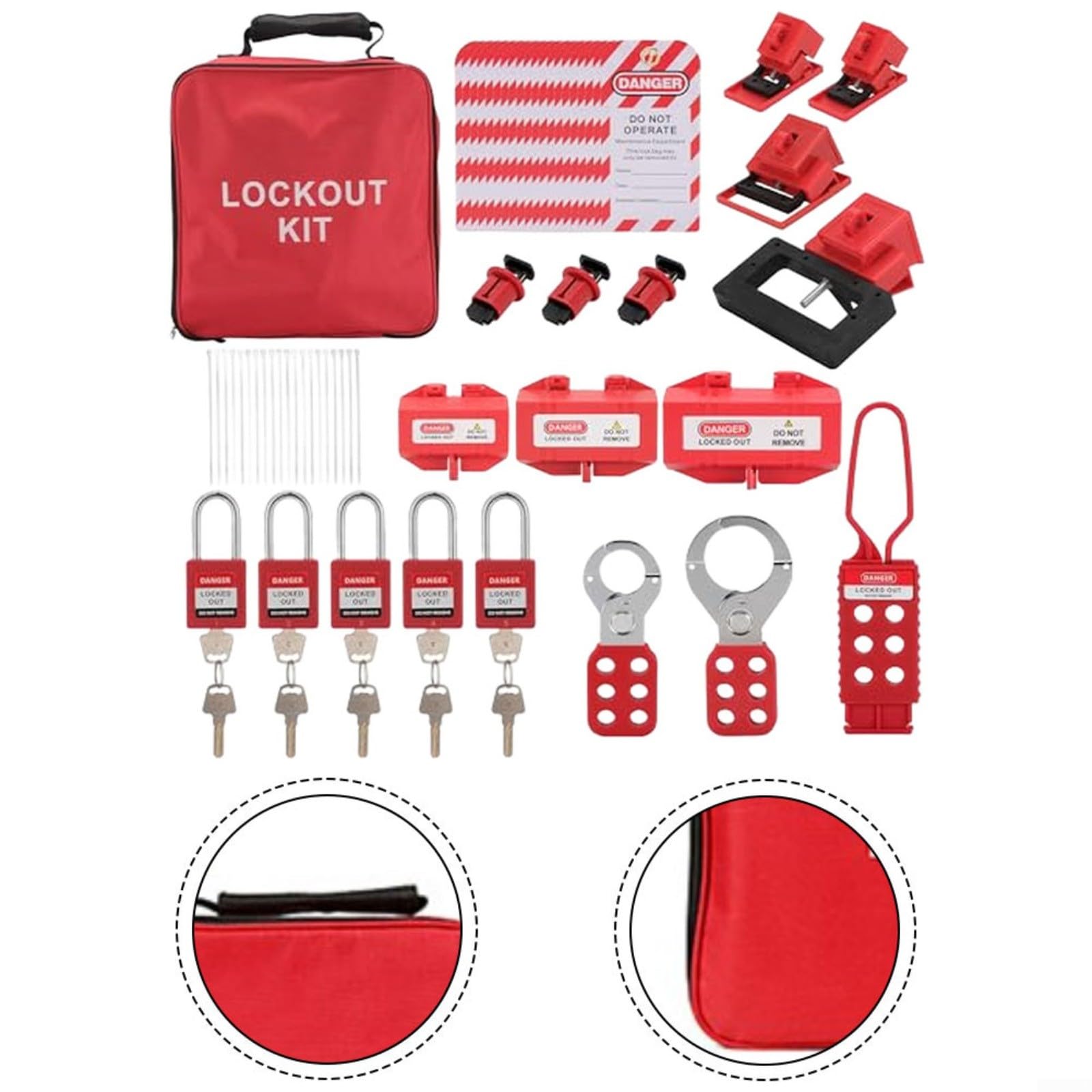 KiraKira Kit de etiquetado de bloqueo eléctrico compatible con OSHA, cerraduras de disyuntor y candados de seguridad, mantenimiento de equipos industriales, almacenamiento portátil incluido