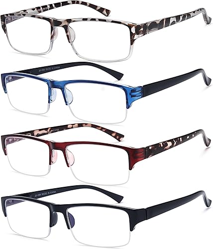 Miniatura 2 de EYEURL Paquete de 4 lentes de lectura de medio marco para mujer, bloqueo de luz azul, lectores de computadora para hombres, ligeros, rectangulares,