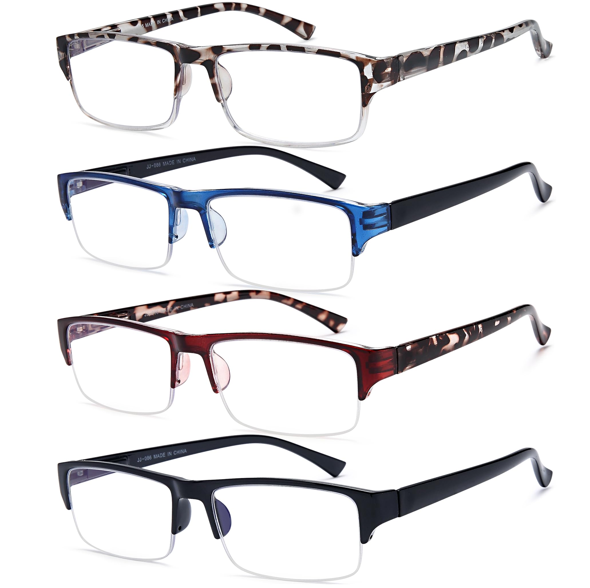 EYEURL 4-Pack Half Frame Reading Glasses for Men Women Blue Light Blocking Computer Readers for Women Lightweight Rectangle Semi Rimless Computer Glare/UV Half Frame Spring Hinge Eyeglasses,2.75