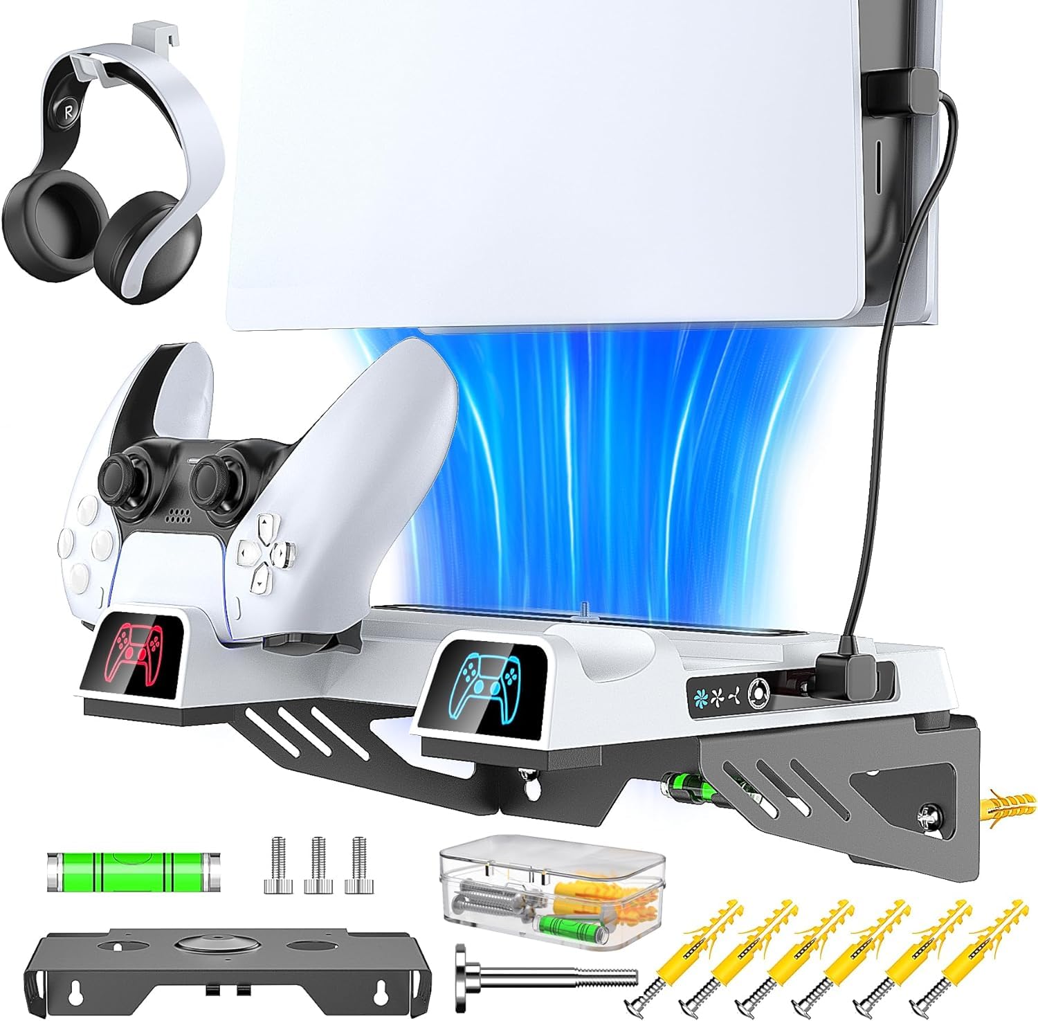 New World PS5 Wall Mount Stand Kit PS5 Wall Stand with 3-level Cooling Fan and Dual Charging Station, PS5 Shelf Mount Compatible with PS5 Disc & Digital, PS5 Cooling Station for PS5 Accessories with Headset Holder (B0CVW88ZY6) Amazon Price History, Amazon Price Tracker