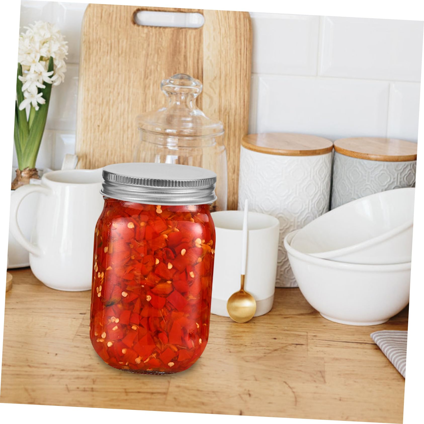 4 pezzi Barattoli Ermetici in Vetro per Cucina Vasetti Riutilizzabili per Marmellate Sciroppo e Conserve con Ampia Bocca Contenitori Trasparenti per Alimenti e Conservazione