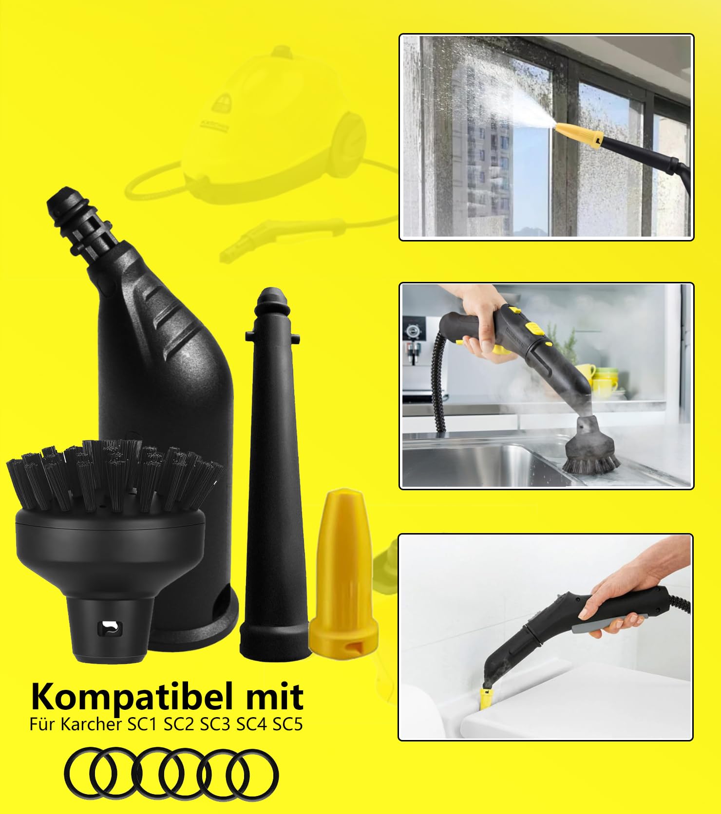 Lot de 15 accessoires pour nettoyeur vapeur Kärcher SC3 SC1 SC5 SC4 SC2,compatible Kärcher SC1-5 accessoires buse allongée buse incurvée, brosse ronde en laiton, brosse plate en laiton