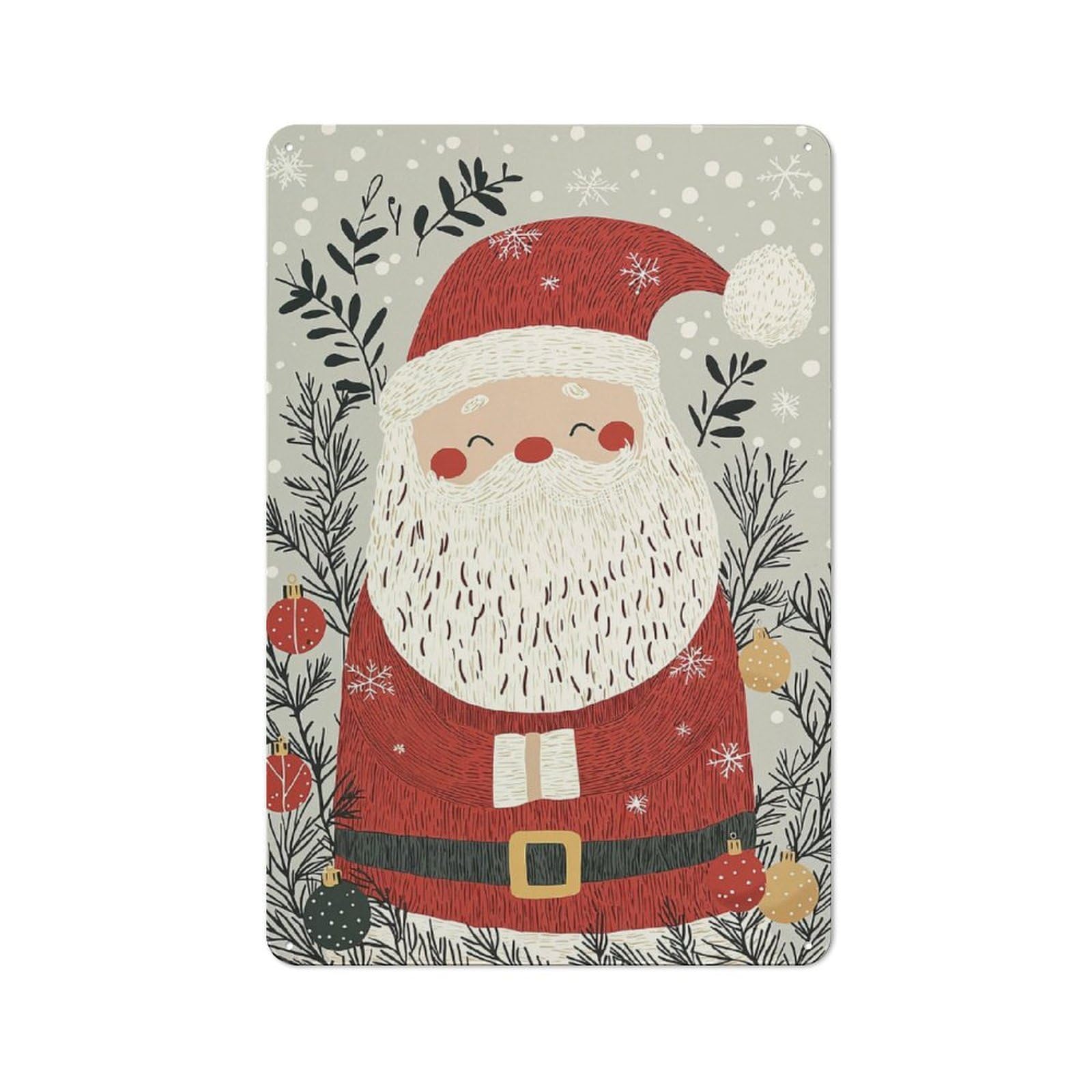Junmoney Smiling Santa Claus Illustration Tin Sign 30X20cm With For Hallway Wall, Vintage Decor, For Home Interiors, Feature Walls And Decorative Displays