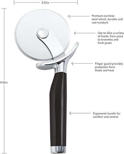 Miniatura 8 de American METALCRAFT, Inc. Bandeja de borde ancho TP14 y rueda de pizza clásica KitchenAid de 9 pulgadas, color negro