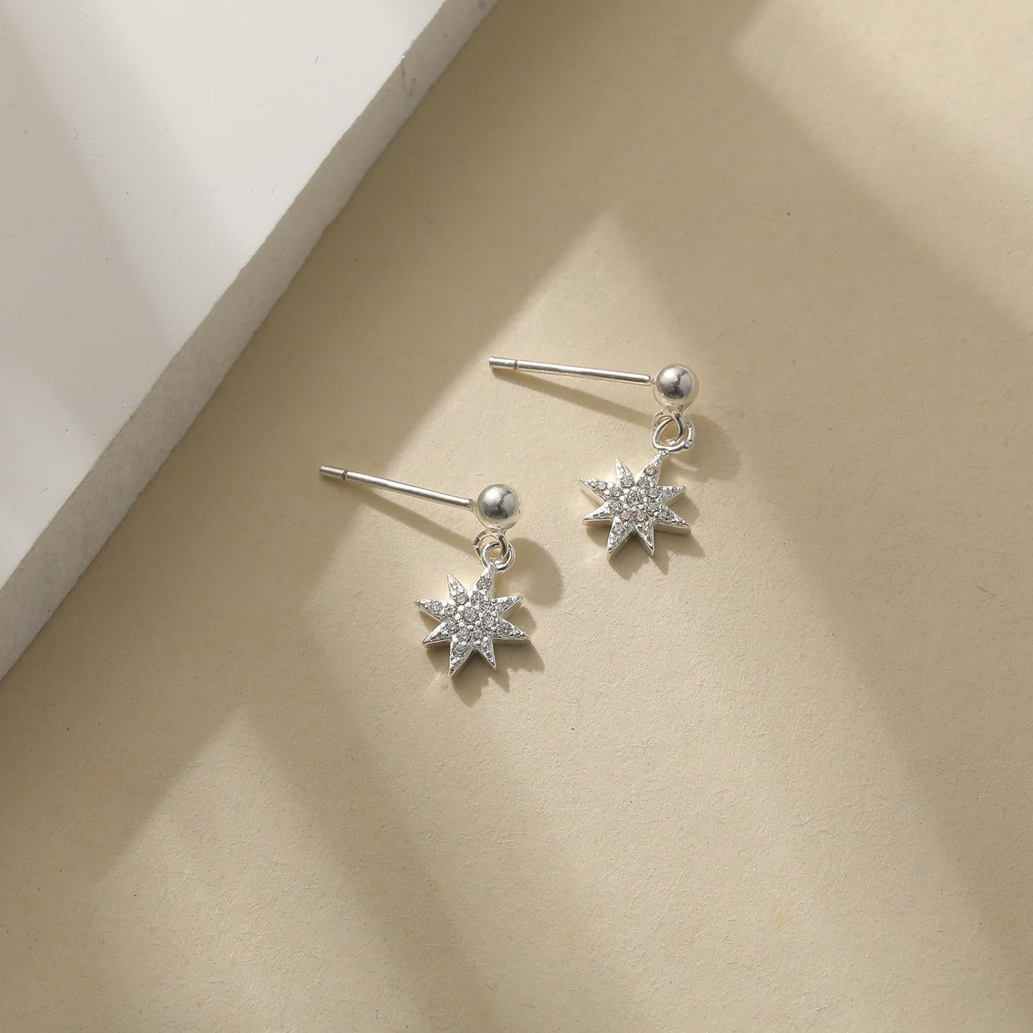 SUYACS Star Drop Dangle Earrings for Women 925 Sterling Silver Posts Starburst Stud Earring with Cubic Zirconia Celestial Hypoallergenic Dangling Earring Jewelry Christmas Gifts for Mom Daughter - Image 6