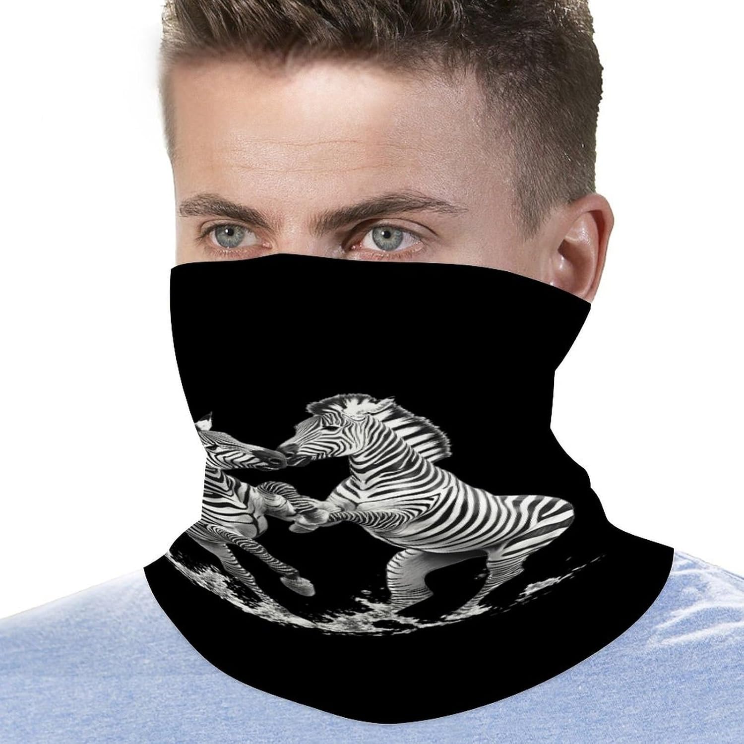 Zebras Fighting Neck Gaiter Windproof Face Mask Bandanas for Men Women Cold Weather Scarf